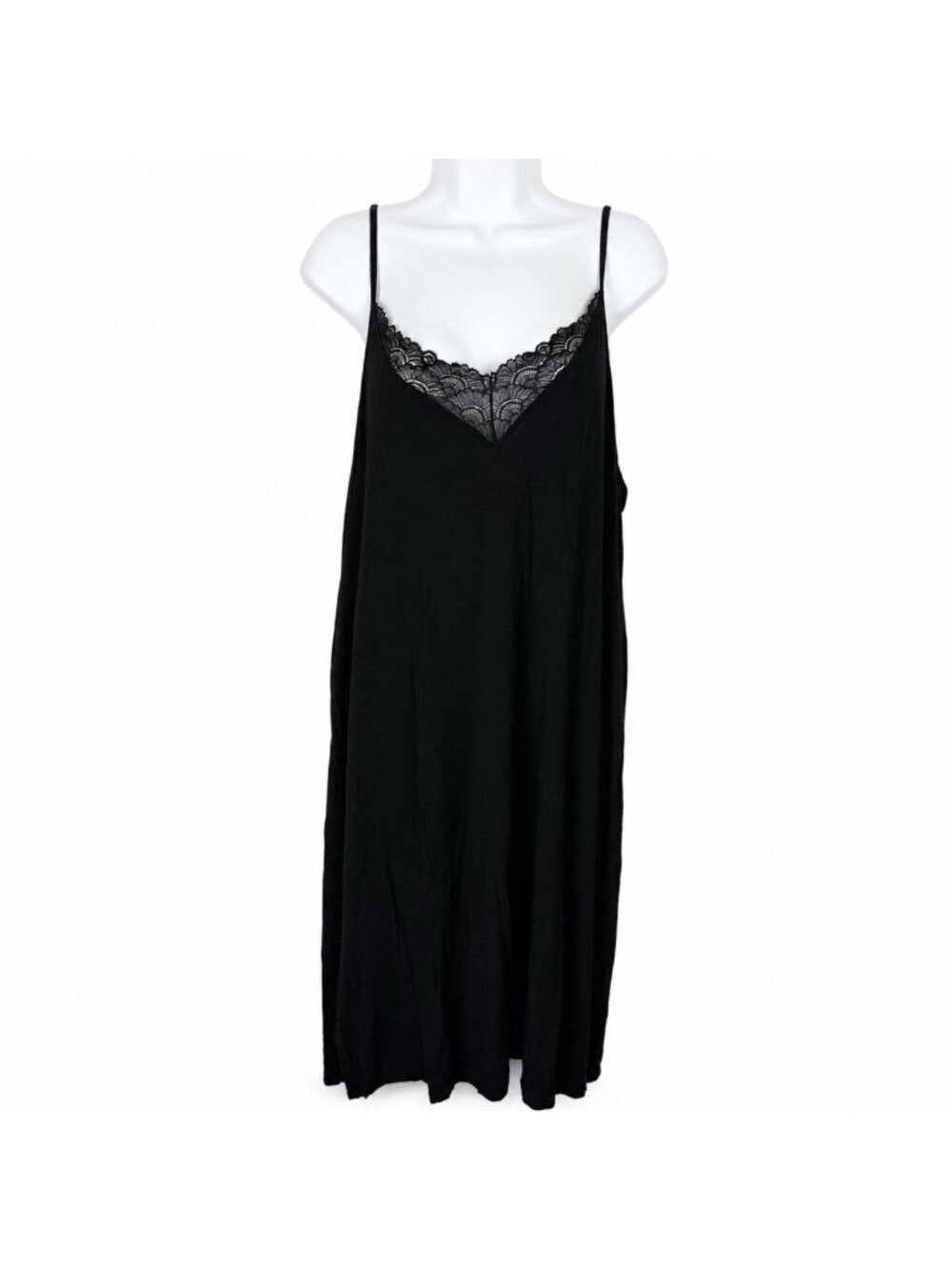 Nordstrom Chemise Slip Nightgown XL Black Lace V Neck Fairy Grunge Y2K Satin